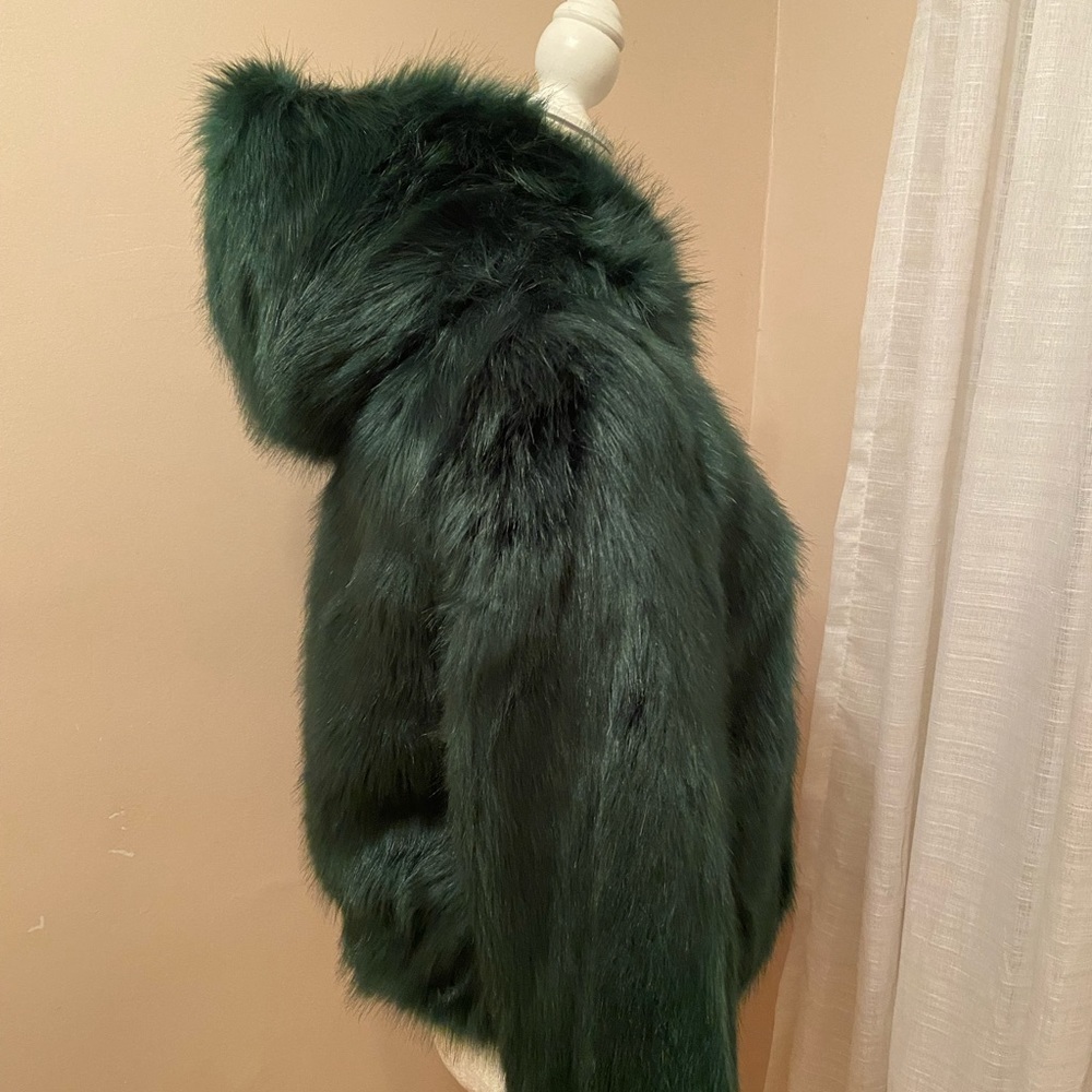 Faux Fur Bomber jacket. Size-Small Color-Green